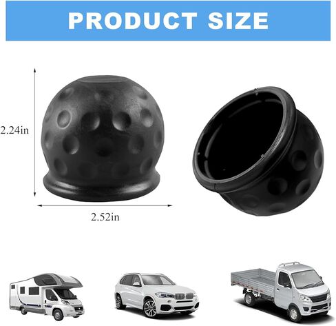 2 PCS Trailer Ball Cover, 2 Inch ID Dustproof Rubber Towball Protective Cover Replacement, Universal Waterproof Towing Hitch Ball Sleeve Cap for Truck RV Boat Caravan (Black) in Saudi Arabia