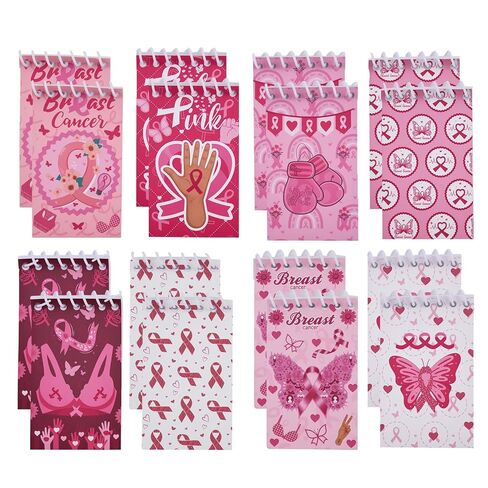 Heran 16 Pack Breast Cancer Awareness Pink Ribbon Notebooks, Birthday Christmas Halloween Gifts for Breast Cancer Patients, Present Set for Women Girl Nurses Hospital School Office Charity Event in Saudi Arabia