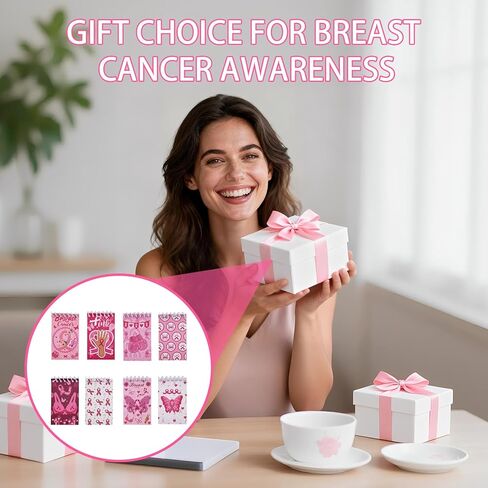 Heran 16 Pack Breast Cancer Awareness Pink Ribbon Notebooks, Birthday Christmas Halloween Gifts for Breast Cancer Patients, Present Set for Women Girl Nurses Hospital School Office Charity Event in Saudi Arabia