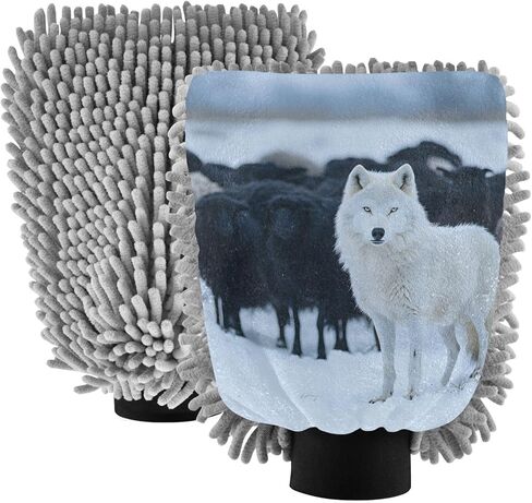 AIXIWAWA Wolf Sheep Print Car Wash Mitt Washing Glove Scratch Free Water Absorbent 2 Pack Large in Saudi Arabia