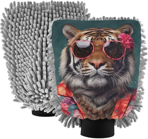 AIXIWAWA Car Wash Mitt Washing Glove Scratch Free Water Absorbent 2 Pack Medium Tropical Animal Print in Saudi Arabia