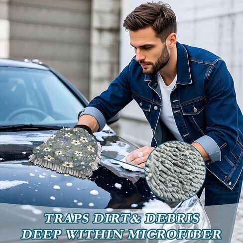 AIXIWAWA Car Wash Mitt Washing Glove Cartoon Floral Pattern Print Scratch Free Water Absorbent 2 Pack Medium in Saudi Arabia