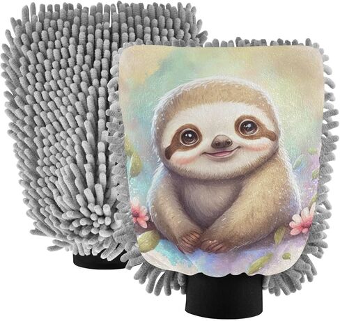 AIXIWAWA Car Wash Mitt Washing Glove Scratch Free Water Absorbent 2 Pack Medium Watercolor Cub Sloth Print in Saudi Arabia