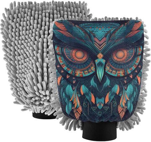 AIXIWAWA Car Wash Mitt Washing Glove Scratch Free Water Absorbent 2 Pack Large Retro Owl Print in Saudi Arabia