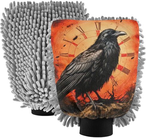 AIXIWAWA Car Wash Mitt Washing Glove Scratch Free Water Absorbent 2 Pack Large The War Crow Print in Saudi Arabia
