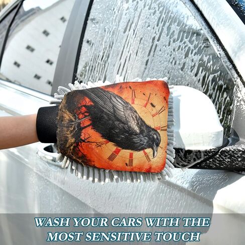 AIXIWAWA Car Wash Mitt Washing Glove Scratch Free Water Absorbent 2 Pack Large The War Crow Print in Saudi Arabia