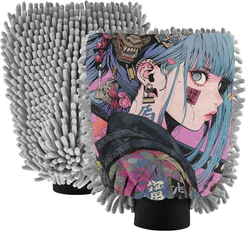 AIXIWAWA Car Wash Mitt Washing Glove Scratch Free Water Absorbent 2 Pack Medium Anime Samurai Print in Saudi Arabia