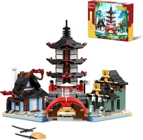 Japanese Temple Building Set, MOC Ninja Warrior Temple Samurai Pagoda Scene Construction Toy with Bridge and House,Compatible with Lego (692PCS) in Saudi Arabia