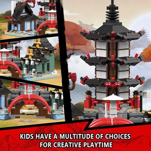 Japanese Temple Building Set, MOC Ninja Warrior Temple Samurai Pagoda Scene Construction Toy with Bridge and House,Compatible with Lego (692PCS) in Saudi Arabia