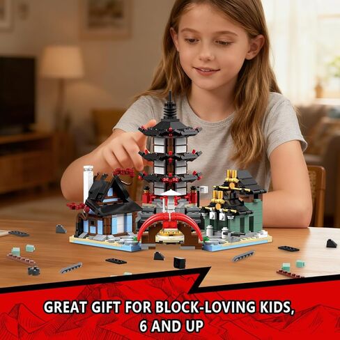 Japanese Temple Building Set, MOC Ninja Warrior Temple Samurai Pagoda Scene Construction Toy with Bridge and House,Compatible with Lego (692PCS) in Saudi Arabia