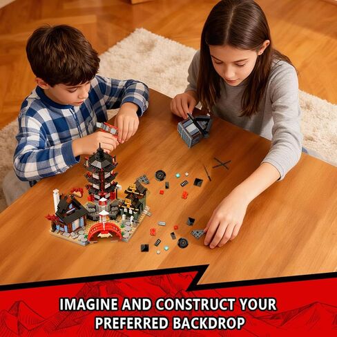 Japanese Temple Building Set, MOC Ninja Warrior Temple Samurai Pagoda Scene Construction Toy with Bridge and House,Compatible with Lego (692PCS) in Saudi Arabia