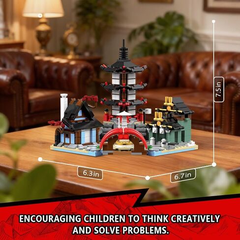Japanese Temple Building Set, MOC Ninja Warrior Temple Samurai Pagoda Scene Construction Toy with Bridge and House,Compatible with Lego (692PCS) in Saudi Arabia
