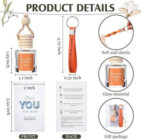 Thyle 20 Sets Hanging Car Air Freshener Diffuser Bottles Employee Appreciation Gifts Bulk with Inspirational Keychain and Thank You Card Empty Car Essential Perfume Pendant Bottle for Staff Coworker in Kuwait