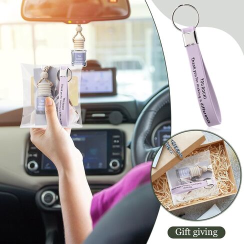Thyle 20 Sets Hanging Car Air Freshener Diffuser Bottles Employee Appreciation Gifts Bulk with Inspirational Keychain and Thank You Card Empty Car Essential Perfume Pendant Bottle for Staff Coworker in Kuwait
