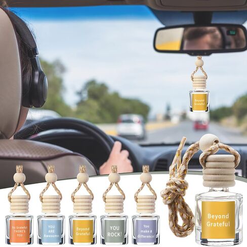 Thyle 20 Sets Hanging Car Air Freshener Diffuser Bottles Employee Appreciation Gifts Bulk with Inspirational Keychain and Thank You Card Empty Car Essential Perfume Pendant Bottle for Staff Coworker in Kuwait