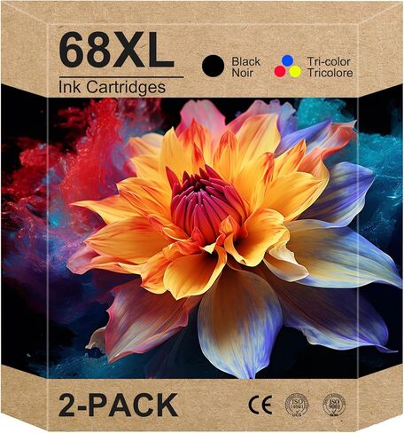 خراطيش حبر 68e سوداء/ثلاثية الألوان (عبوة من قطعتين) بديلة لطابعة HP Ink 68 68e Ink Works لطابعة Envy 6100e 6552e 6555e 6558e 6155e 6152e (1 أسود، 1 لون) in Kuwait