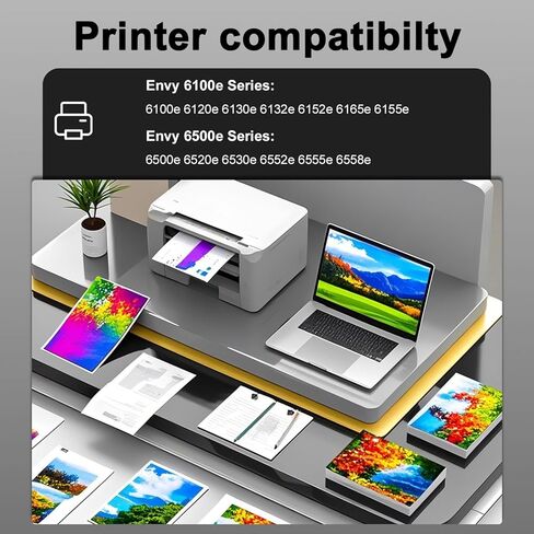 خراطيش حبر 68e سوداء/ثلاثية الألوان (عبوة من قطعتين) بديلة لطابعة HP Ink 68 68e Ink Works لطابعة Envy 6100e 6552e 6555e 6558e 6155e 6152e (1 أسود، 1 لون) in Kuwait
