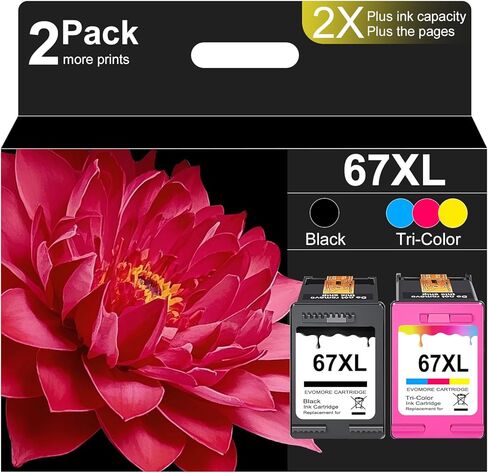 خراطيش حبر 68e سوداء/ثلاثية الألوان (عبوة من قطعتين) بديلة لطابعة HP Ink 68 68e Ink Works لطابعة Envy 6100e 6552e 6555e 6558e 6155e 6152e (1 أسود، 1 لون) in Kuwait