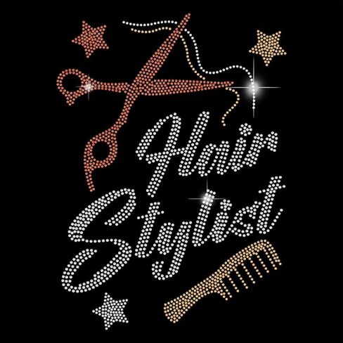 SUPERDANT Hair Stylist Iron on Rhinestones Transfer Barber's Tool Crystal Heat Transfer Stickers Iron on Decals Barber Clothing Customization Rhinestone Patches for T-Shirt Clothing DIY Art Craft in Saudi Arabia