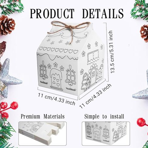 SENONAPO 30 Pcs Christmas Gingerbread Houses Kit House Shaped Boxes Cardboard Christmas Crafts DIY Build Gingerbread House Supplies Holiday Fun Party Game Decorating(White) in Saudi Arabia