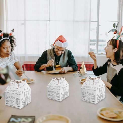 SENONAPO 30 Pcs Christmas Gingerbread Houses Kit House Shaped Boxes Cardboard Christmas Crafts DIY Build Gingerbread House Supplies Holiday Fun Party Game Decorating(White) in Saudi Arabia