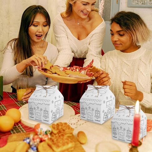 SENONAPO 30 Pcs Christmas Gingerbread Houses Kit House Shaped Boxes Cardboard Christmas Crafts DIY Build Gingerbread House Supplies Holiday Fun Party Game Decorating(White) in Saudi Arabia
