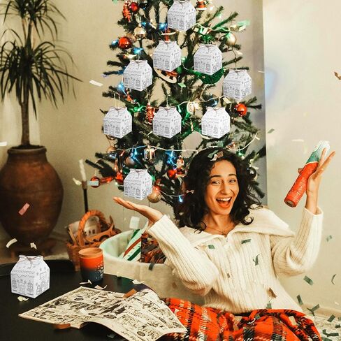 SENONAPO 30 Pcs Christmas Gingerbread Houses Kit House Shaped Boxes Cardboard Christmas Crafts DIY Build Gingerbread House Supplies Holiday Fun Party Game Decorating(White) in Saudi Arabia