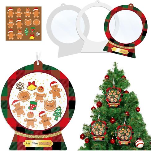 مجموعة B1ykin Christmas Shaking Globe Craft Kit - 12 قطعة من أفراد العائلة DIY بأسماء زينة معلقة على شكل كرة ثلجية مع قلم تحديد ماسي لامع، ديكور حفلة شجرة عيد الميلاد للأنشطة المدرسية المنزلية (خبز الزنجبيل) in Kuwait