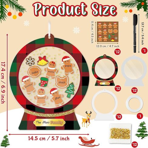 مجموعة B1ykin Christmas Shaking Globe Craft Kit - 12 قطعة من أفراد العائلة DIY بأسماء زينة معلقة على شكل كرة ثلجية مع قلم تحديد ماسي لامع، ديكور حفلة شجرة عيد الميلاد للأنشطة المدرسية المنزلية (خبز الزنجبيل) in Kuwait