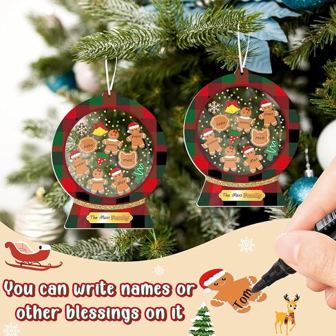 مجموعة B1ykin Christmas Shaking Globe Craft Kit - 12 قطعة من أفراد العائلة DIY بأسماء زينة معلقة على شكل كرة ثلجية مع قلم تحديد ماسي لامع، ديكور حفلة شجرة عيد الميلاد للأنشطة المدرسية المنزلية (خبز الزنجبيل) in Kuwait