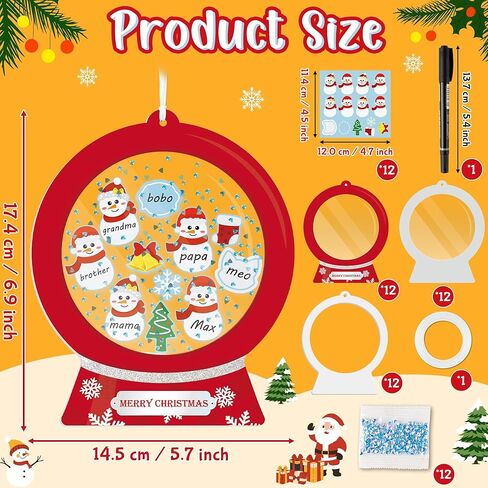 B1ykin Christmas Shaking Globe Craft Kit - 12Pcs DIY Family Members Names Snow Globe Hanging Ornaments with Glitter Diamond Marker Pen, Christmas Tree Party Decor for Home School Activity(Gingerbread) in Saudi Arabia