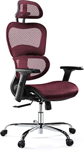 AFO Ergonomic Office Chair, High Back Mesh Office Chair with 3D Armrests and Headrest, Adjustable Rolling Chair with Lumbar Support and Tilt Function, Red, (WY-1388-RD) in Kuwait