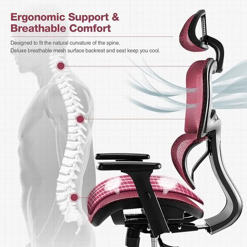 AFO Ergonomic Office Chair, High Back Mesh Office Chair with 3D Armrests and Headrest, Adjustable Rolling Chair with Lumbar Support and Tilt Function, Red, (WY-1388-RD) in Kuwait