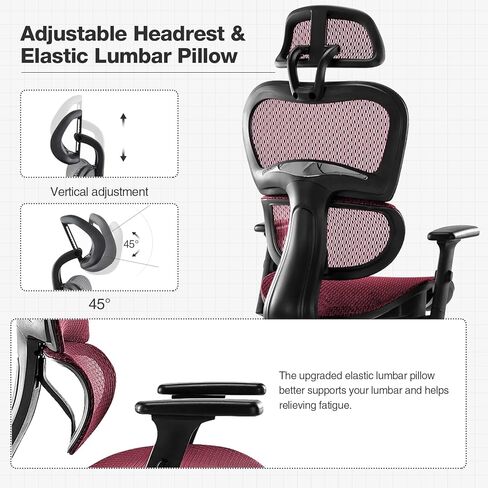 AFO Ergonomic Office Chair, High Back Mesh Office Chair with 3D Armrests and Headrest, Adjustable Rolling Chair with Lumbar Support and Tilt Function, Red, (WY-1388-RD) in Kuwait