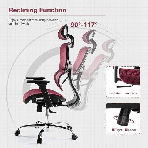 AFO Ergonomic Office Chair, High Back Mesh Office Chair with 3D Armrests and Headrest, Adjustable Rolling Chair with Lumbar Support and Tilt Function, Red, (WY-1388-RD) in Kuwait