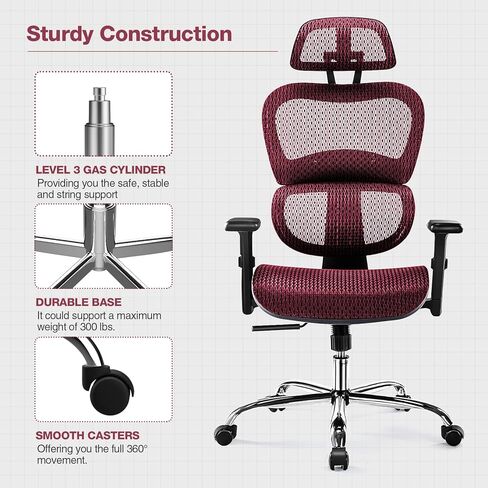 AFO Ergonomic Office Chair, High Back Mesh Office Chair with 3D Armrests and Headrest, Adjustable Rolling Chair with Lumbar Support and Tilt Function, Red, (WY-1388-RD) in Kuwait