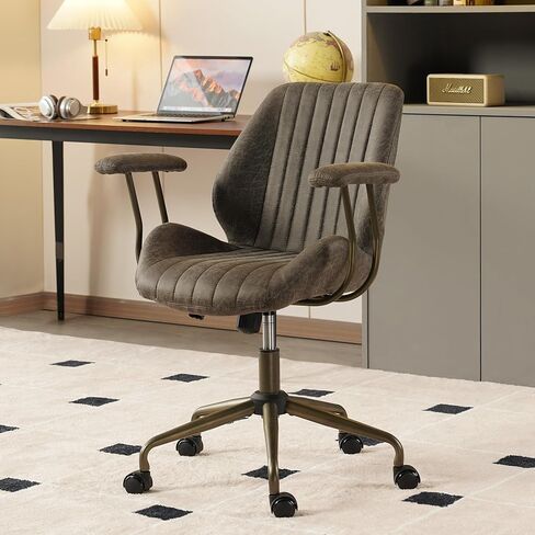 Home Office Desk Chair High Back Office Rubber Casters Ergonomic Computer Chairs with Lumbar Support Adjustable Height Rolling Swivel Chair Executive Task Armrests， Gray Leather in Saudi Arabia