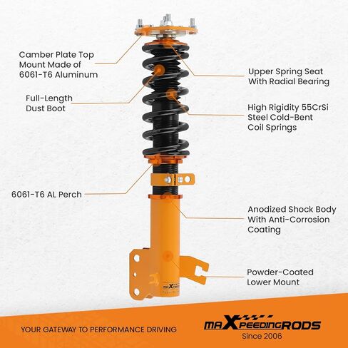 maxpeedingrods Coilovers لنيسان ألتيما 2002-2006، لنيسان ماكسيما 2004-2008، طقم تعليق كويلوفيرز قابل للتعديل للارتفاع، طقم خفض التخميد مسبقًا 1-3 بوصة ذهبي in Saudi Arabia