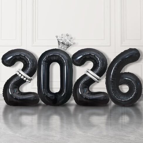 2026 بالونات بيج، 40 بوصة 2026 بالونات أرقام مع بالونات تاج من رقائق معدنية لديكورات سنة جديدة سعيدة ليلة رأس السنة 2026 ديكورات التخرج فئة 2026 لوازم الحفلات in Kuwait