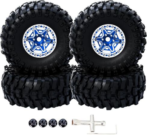 4PCS 1.9Inch Beadlock Planetary Shape Rims and Soft Rubber Rock Tire Set for 1/10 TRX4 SCX10 RC Crawler Car (Blue) in Saudi Arabia