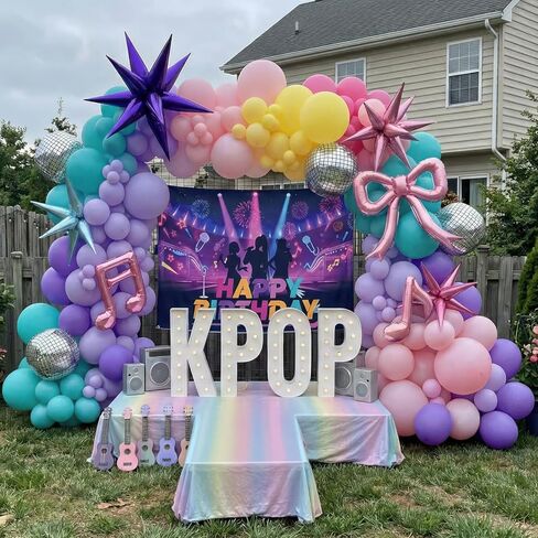 Themed Birthday Party Decorations - K-Pop Music with purple pink teal Balloon Arch Kit & Disco Star Explosion foil Balloons for Girls pop movie fans Party Y2K Theme decor (Purple) in Saudi Arabia