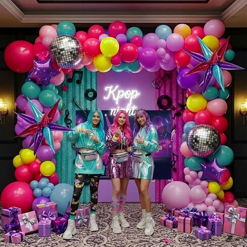 Themed Birthday Party Decorations - K-Pop Music with purple pink teal Balloon Arch Kit & Disco Star Explosion foil Balloons for Girls pop movie fans Party Y2K Theme decor (Purple) in Saudi Arabia