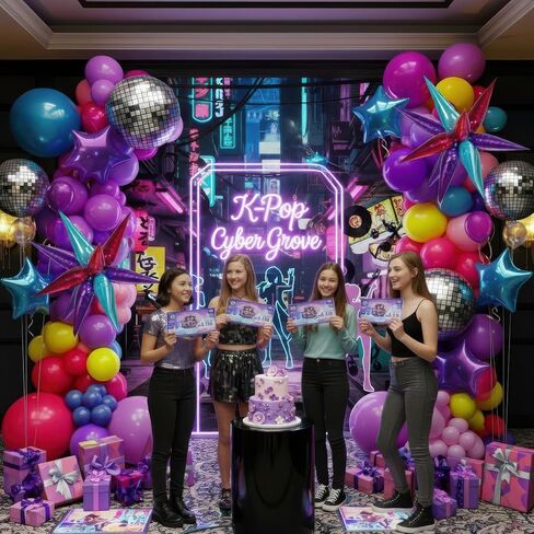 Themed Birthday Party Decorations - K-Pop Music with purple pink teal Balloon Arch Kit & Disco Star Explosion foil Balloons for Girls pop movie fans Party Y2K Theme decor (Purple) in Saudi Arabia
