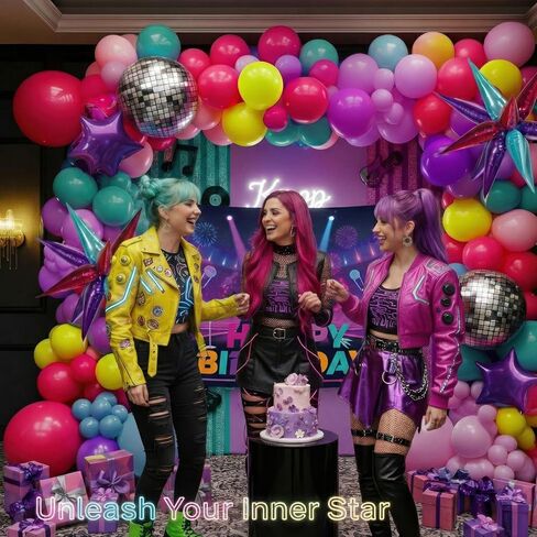 Themed Birthday Party Decorations - K-Pop Music with purple pink teal Balloon Arch Kit & Disco Star Explosion foil Balloons for Girls pop movie fans Party Y2K Theme decor (Purple) in Saudi Arabia