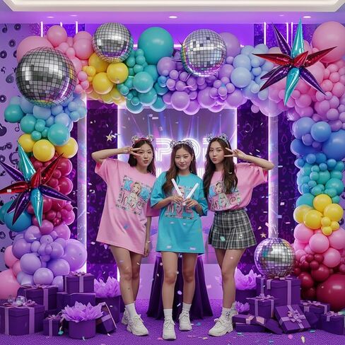 Themed Birthday Party Decorations - K-Pop Music with purple pink teal Balloon Arch Kit & Disco Star Explosion foil Balloons for Girls pop movie fans Party Y2K Theme decor (Purple) in Saudi Arabia