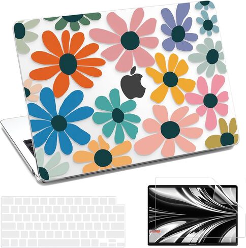 AKIT متوافق مع حافظة MacBook Air 13 بوصة 2025 2024 2023 2022 M4 M3 M2 A3240 A3113 A2681، غطاء صلب للكمبيوتر المحمول مع واقي شاشة + غطاء لوحة مفاتيح لجهاز MacBook Air 13.6 بوصة - زهور ملونة in Kuwait