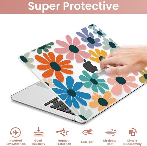 AKIT متوافق مع حافظة MacBook Air 13 بوصة 2025 2024 2023 2022 M4 M3 M2 A3240 A3113 A2681، غطاء صلب للكمبيوتر المحمول مع واقي شاشة + غطاء لوحة مفاتيح لجهاز MacBook Air 13.6 بوصة - زهور ملونة in Kuwait