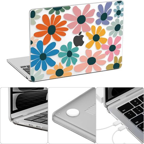 AKIT متوافق مع حافظة MacBook Air 13 بوصة 2025 2024 2023 2022 M4 M3 M2 A3240 A3113 A2681، غطاء صلب للكمبيوتر المحمول مع واقي شاشة + غطاء لوحة مفاتيح لجهاز MacBook Air 13.6 بوصة - زهور ملونة in Kuwait