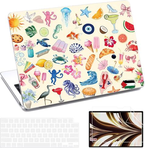 AKIT متوافق مع حافظة MacBook Air 13 بوصة 2025 2024 2023 2022 M4 M3 M2 A3240 A3113 A2681، غطاء صلب للكمبيوتر المحمول مع واقي شاشة + غطاء لوحة مفاتيح لجهاز MacBook Air 13.6 بوصة - زهور ملونة in Kuwait