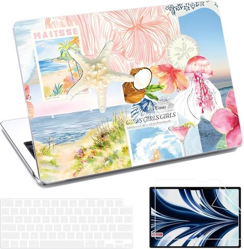 AKIT متوافق مع حافظة MacBook Air 13 بوصة 2025 2024 2023 2022 M4 M3 M2 A3240 A3113 A2681، غطاء صلب للكمبيوتر المحمول مع واقي شاشة + غطاء لوحة مفاتيح لجهاز MacBook Air 13.6 بوصة - زهور ملونة in Kuwait